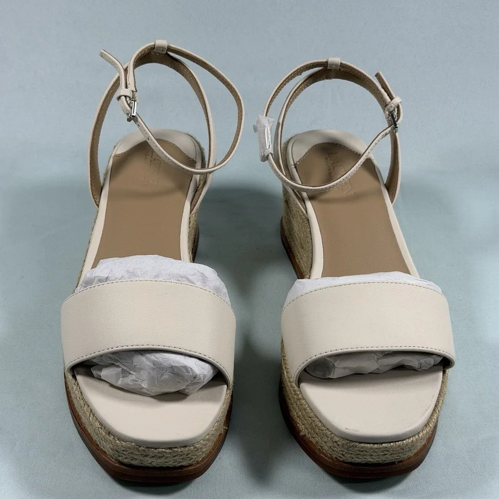 Lauren Ralph Lauren Size-7B Leona Espadrille Platform Wedge Sandal Leather White